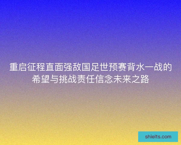 重启征程直面强敌国足世预赛背水一战的希望与挑战责任信念未来之路